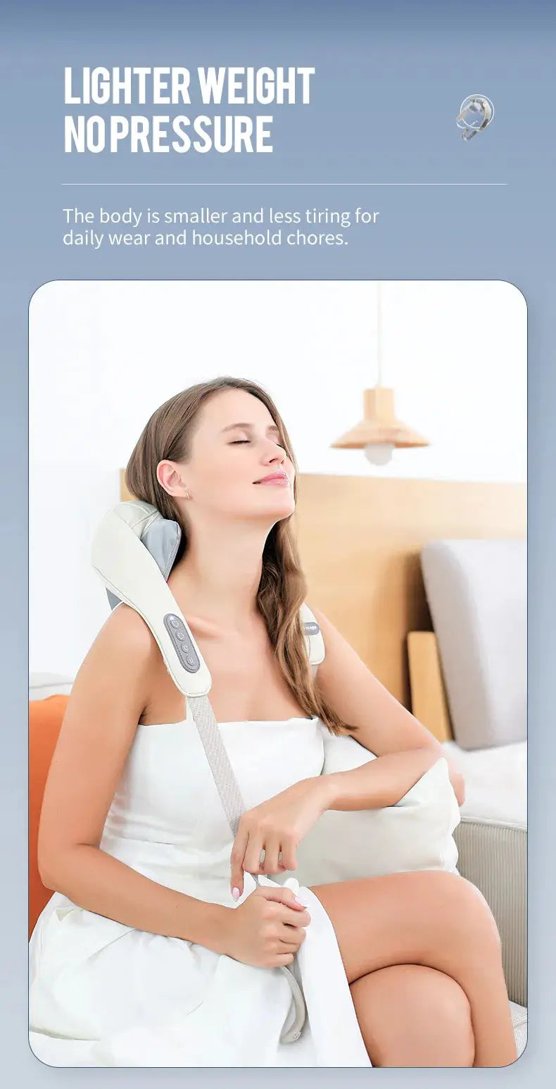 Foreverlily 26W brushless neck and shoulder massager shawl, cream color with built-in control panel