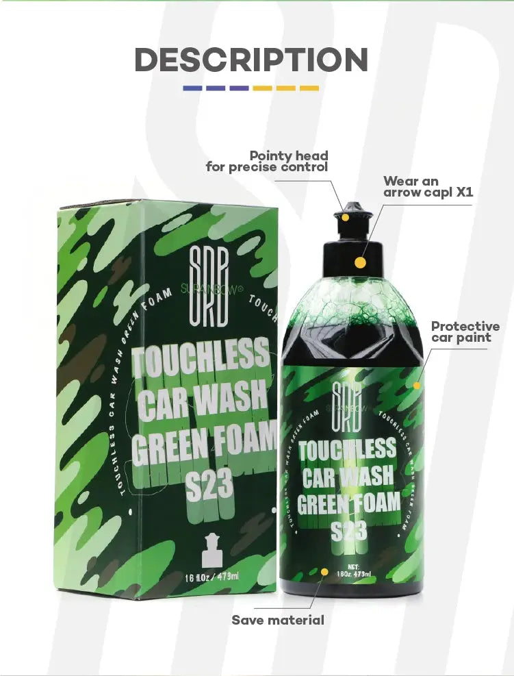 Green foaming car wash soap by Simples Market; bottle and matching green box, S23 Green Foam