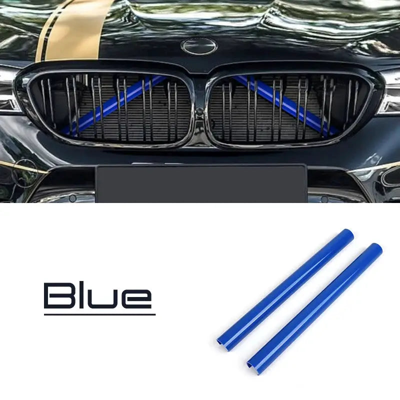 Pair blue BMW front grille trim strips for F30/F31/F32/F33/F34/F36 and F20/F21/F22/F23, G29, sport styling accessory