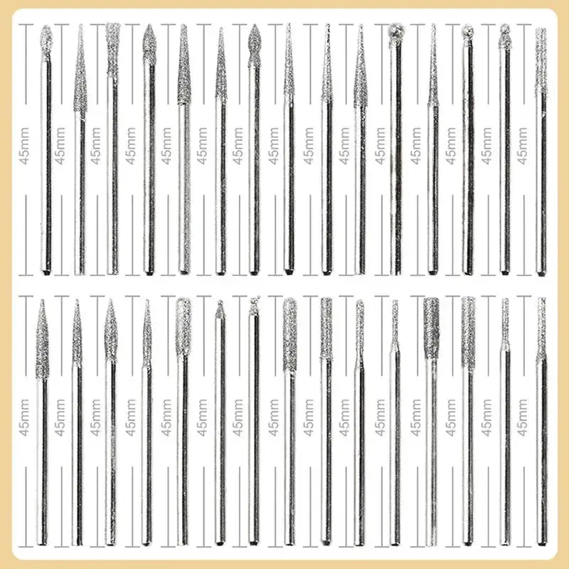 30 Piece Diamond Burr Set With Case For Dremel Rotary Tools 2.35mm And 3mm Shanks Grinding Polishing Drill Bits