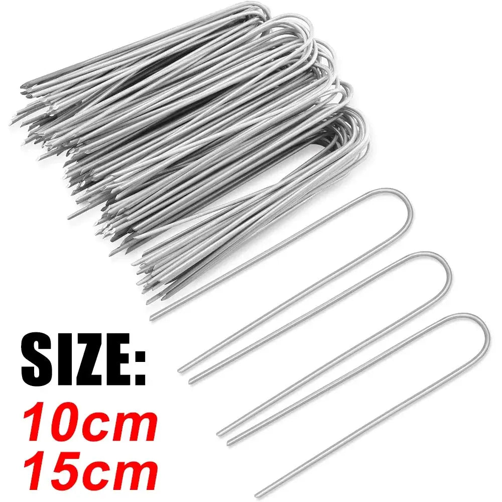 U Type Garden Staples Heavy Duty Fence Stakes Galvanized Lawn Pins Ground Nails For Landscaping