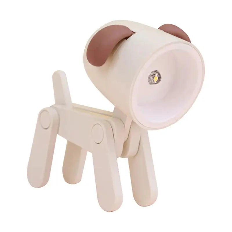 Mini LED night light by Simples Market, cute dog-like animal folding desk lamp, white plastic, adjustable.
