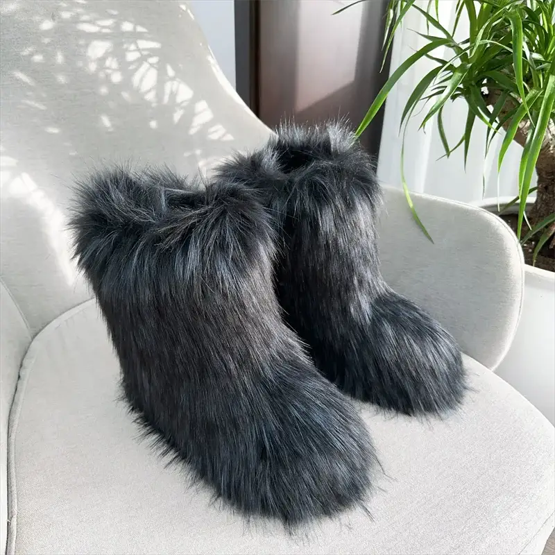EverWarm Raccoon Fur Mid Calf Winter Snow Boots With Plush Insole And Short Plush Lining For All Day Warmth