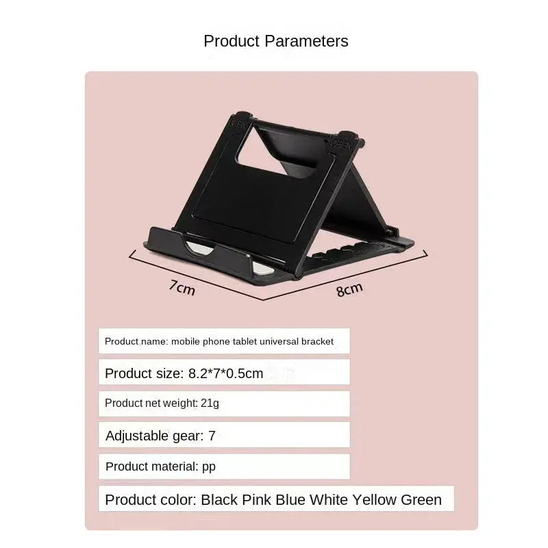 Simples Market desktop folding stand for mobile phones and tablets; black PP, adjustable angle, 8.2×7×0.5 cm.