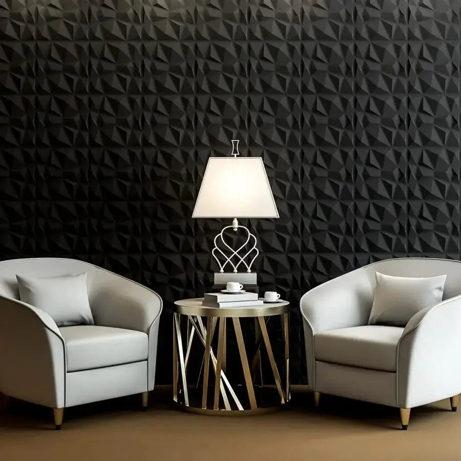3D textured wall panels in black geometric pattern for indoor living spaces