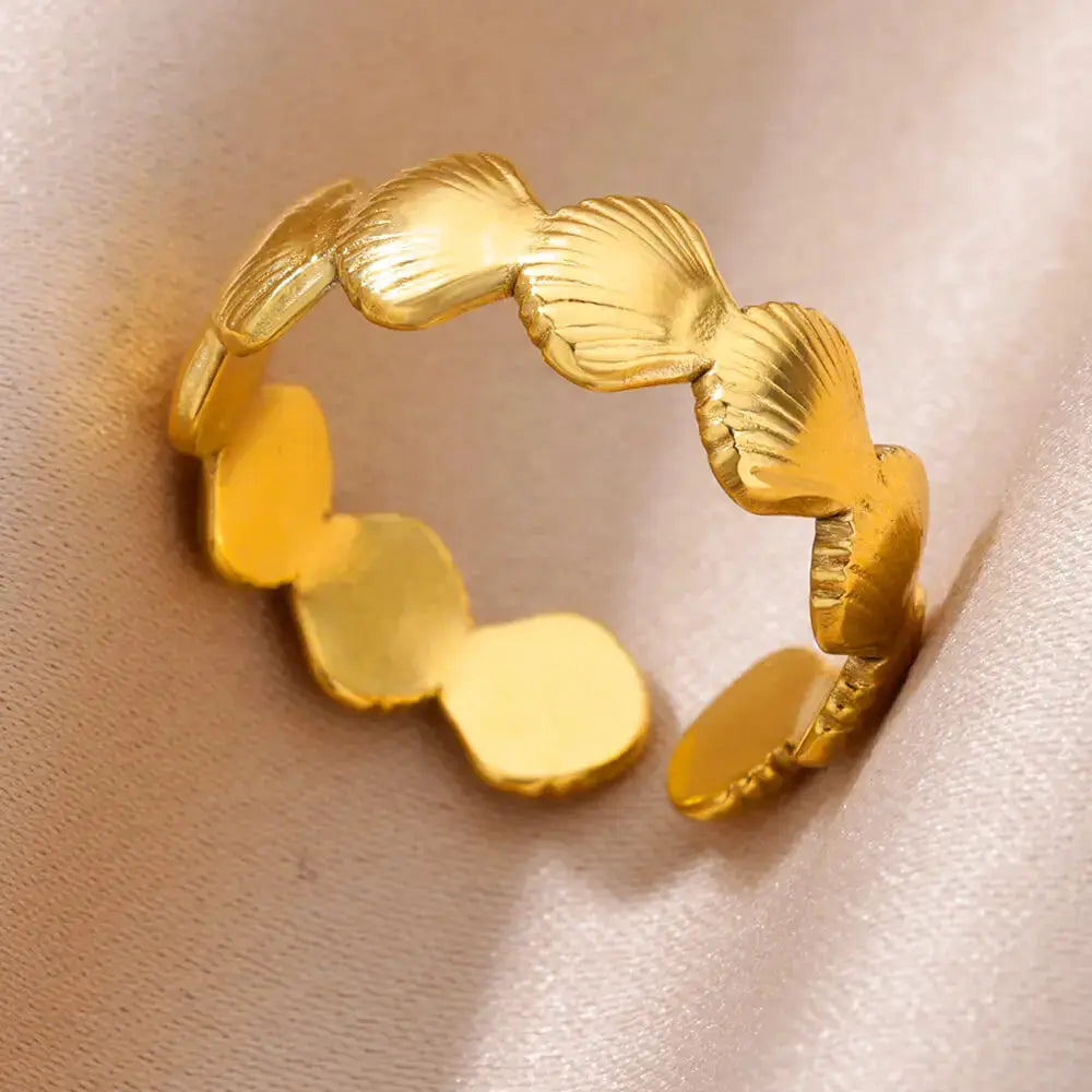 316L Stainless Steel Shell Rings For Women Adjustable Gold Color Little Star Open Rings Jewelry For Weddings Trendy