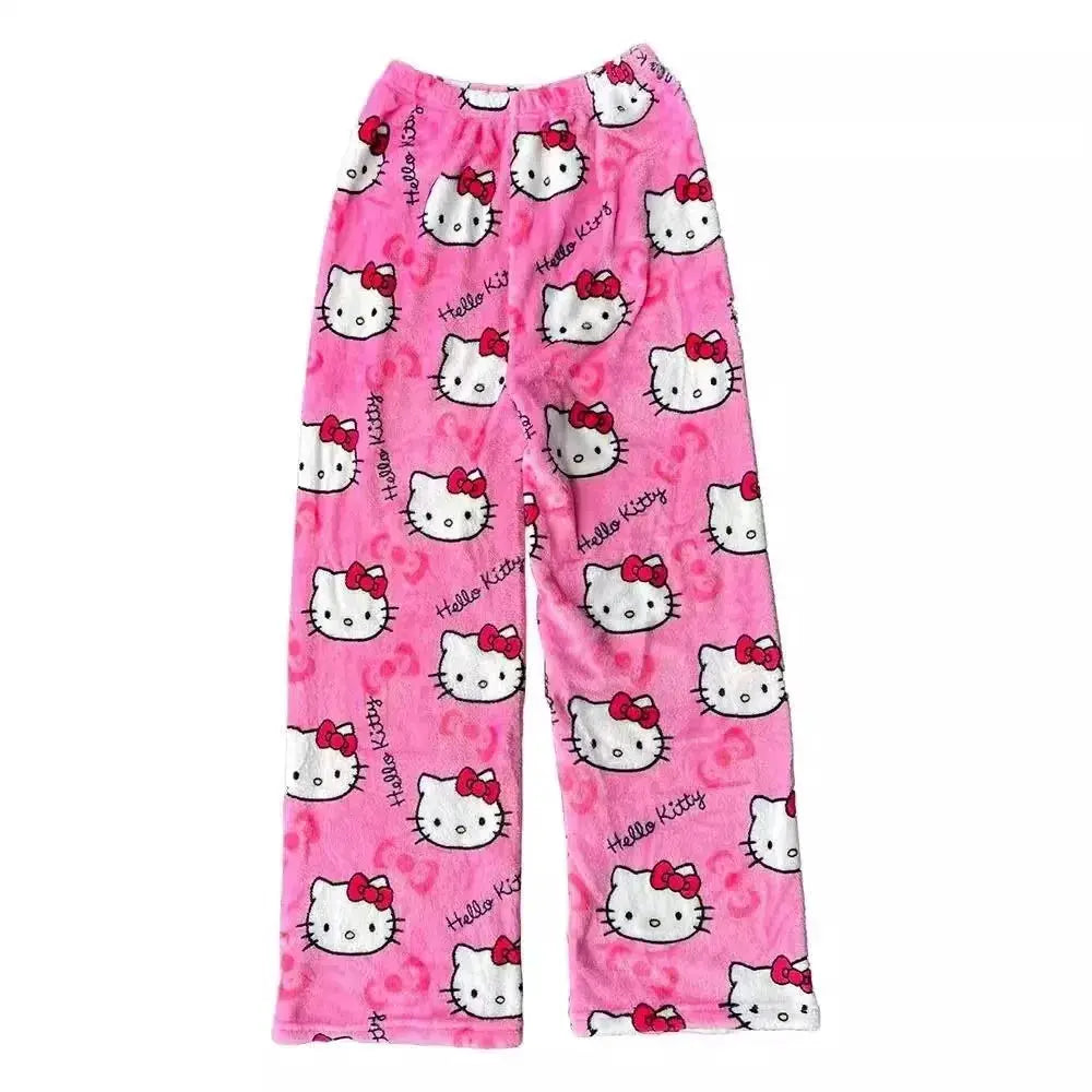 Hello Kitty Pajama Pants For Women Cozy Winter Ankle Length Sleepwear With Anime Cartoon Print