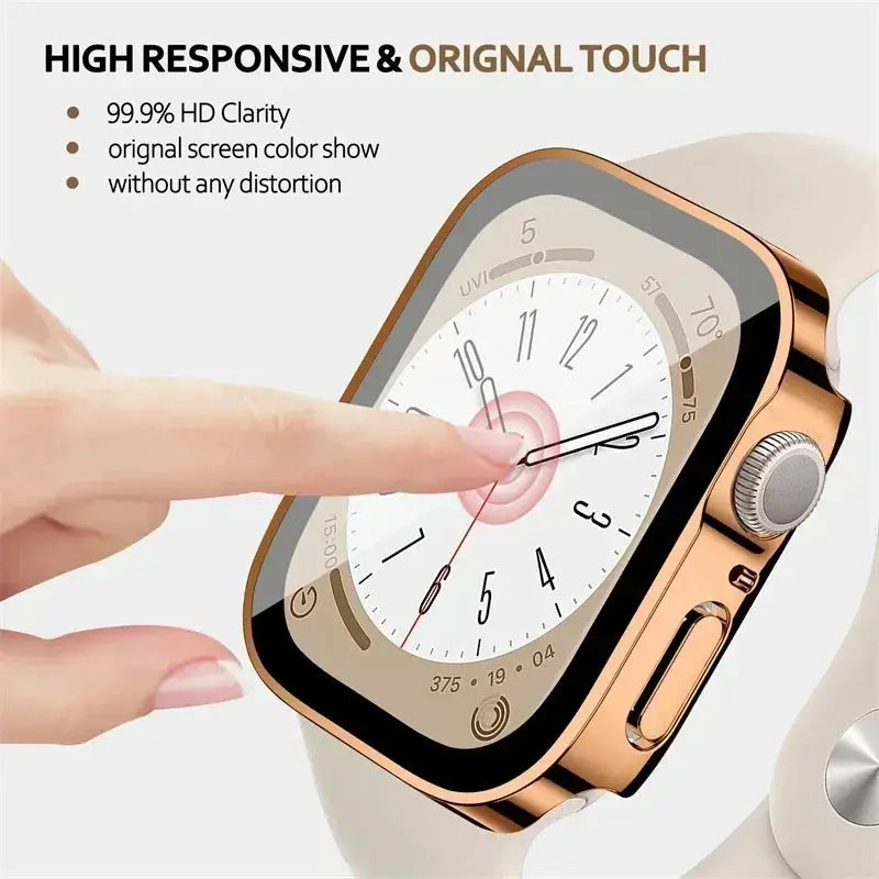Simples Market Apple Watch screen protector with tempered glass PC bumper for 40–46mm watches, rose-gold finish