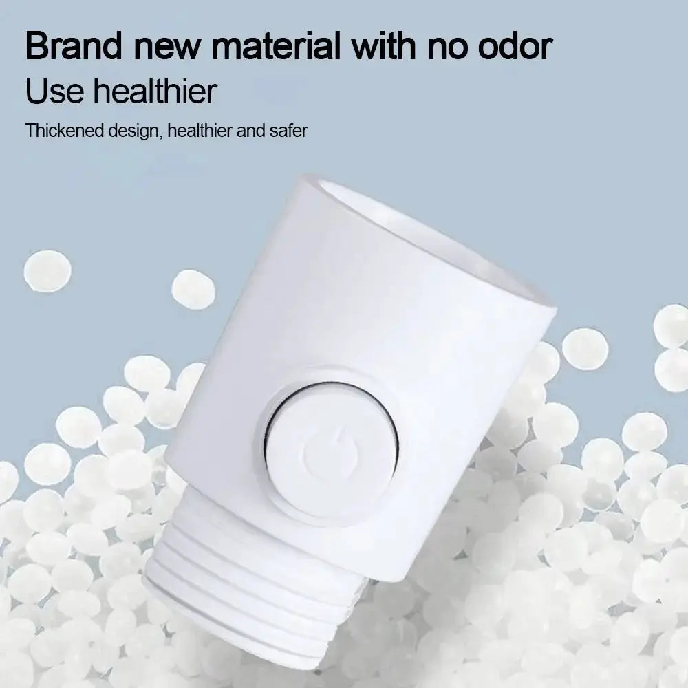 White plastic shower arm diverter with one-button water control valve