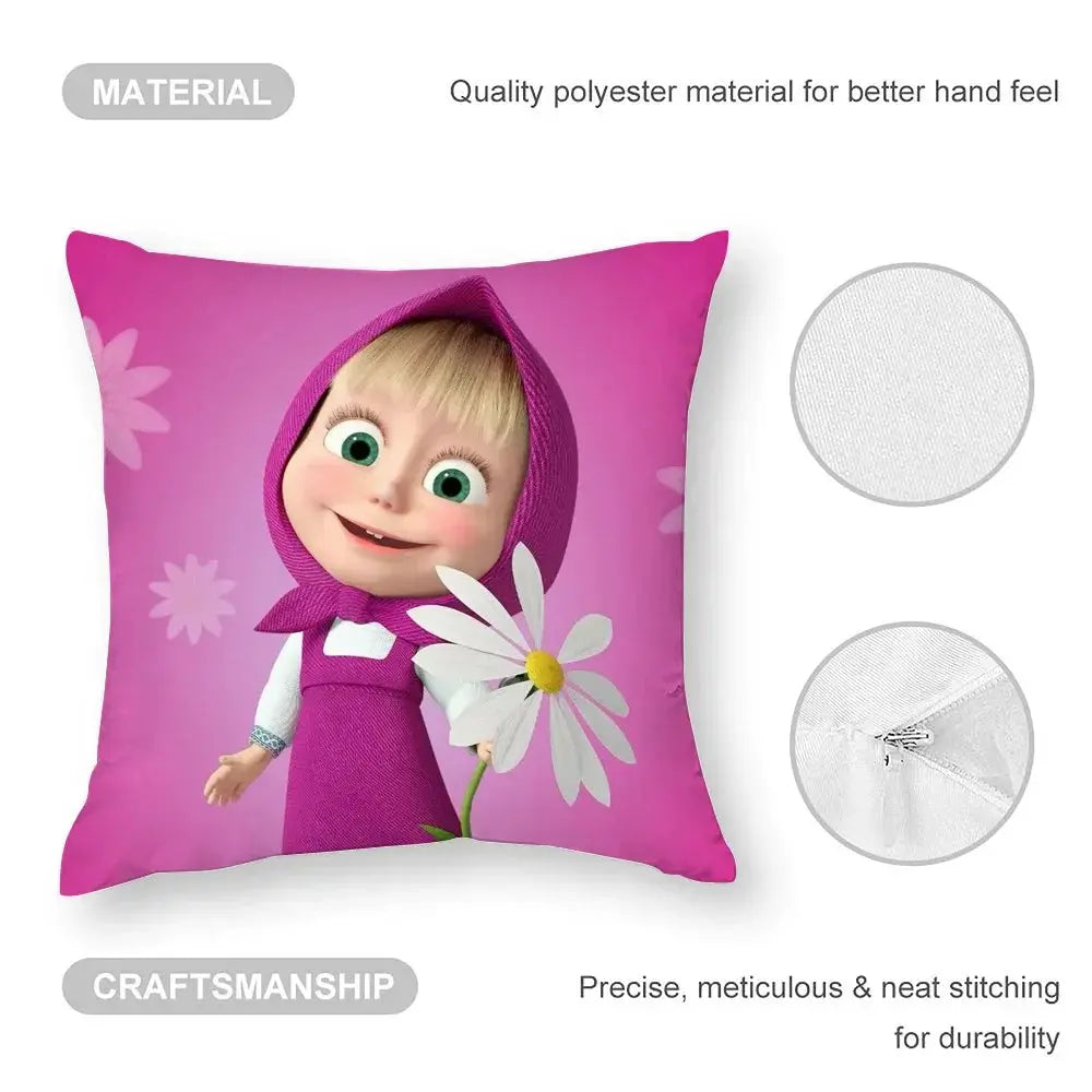 Simples Market M-Masha and B-Bears pillow case, pink plush polyester, double-sided print with zipper