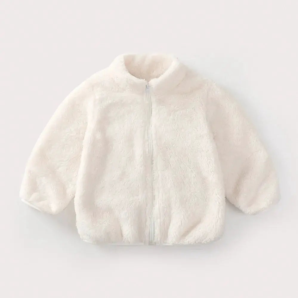 Solid Color Plush Coat For Kids Autumn Winter Warm Casual Jacket Greatcoat Outerwear Baby Boy Girl Toddler