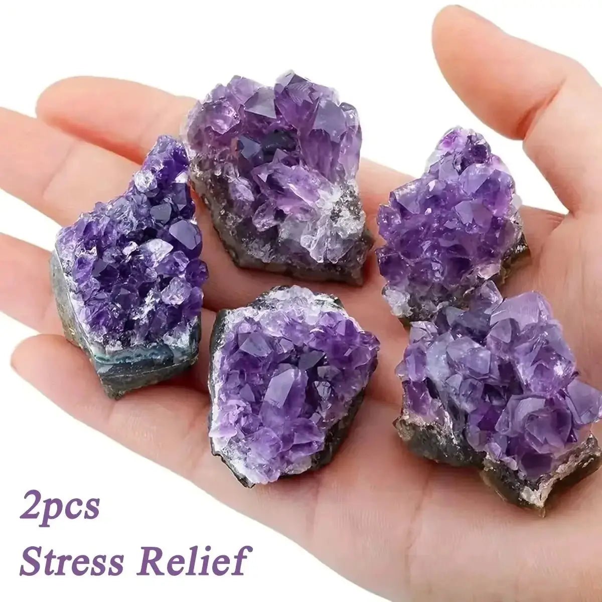 Natural Amethyst Geode Healing Crystal Carved Clusters Set Of Two For Home Decor - Simples Market