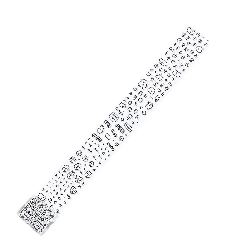 Mr.paper 200cm hand-drawn small pattern tape; white with black doodle prints for planner decorating