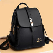 Simples Market luxury black leather backpack for women with gold hardware and front strap buckle