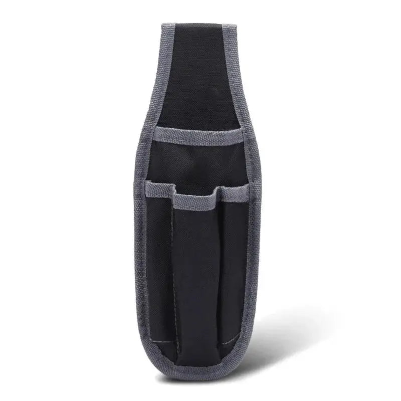 Simples Market small portable hip tool bag, black polyester gadget pouch with gray trim and multiple pockets