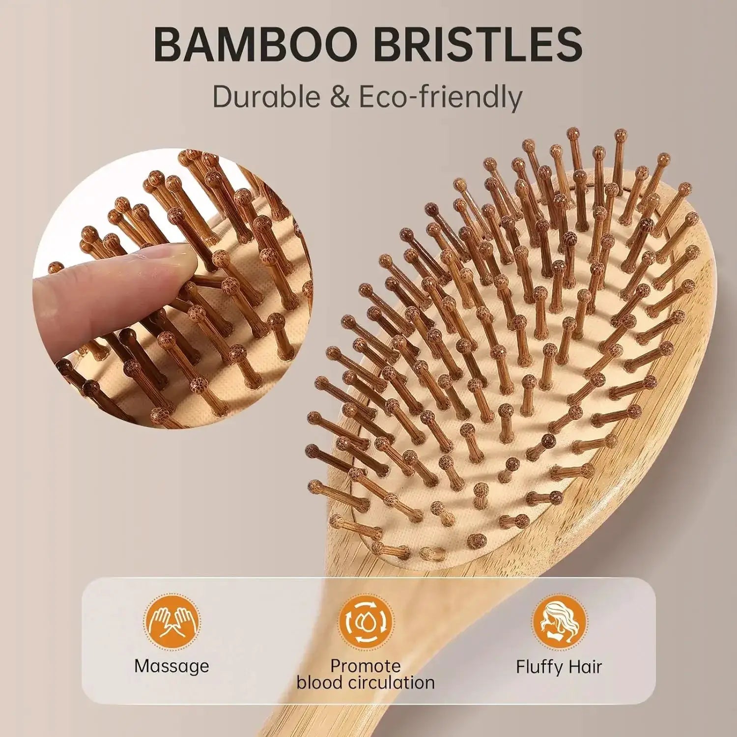 Natural Bamboo Paddle Comb With Air Cushion Anti Static Tangle Free Scalp Massage For Real Hair Wigs