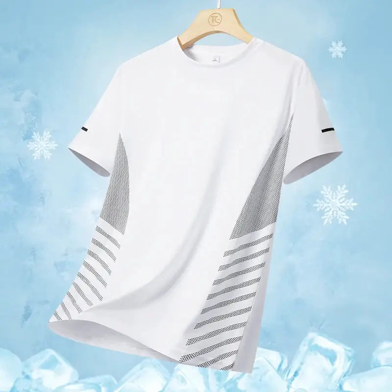 Men's white running T-shirt with breathable mesh side panels
