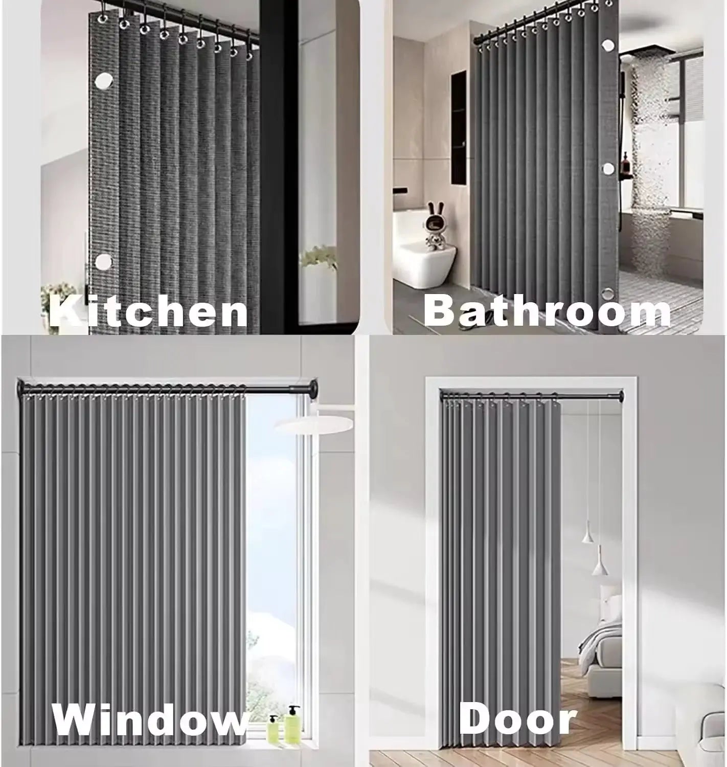 Shower curtain by Simples Market, magnetic foldable gray linen, waterproof for walk-in shower; rod not included