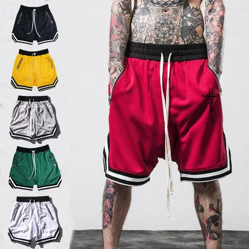 Men's Simples Market summer basketball shorts, red quick-dry Bermuda with drawstring, large size; 6 colors shown