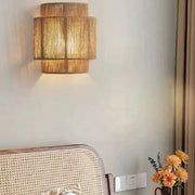 Rattan weaving wall lamp shade with natural hemp rope, LED E27, warm glow for living room decor