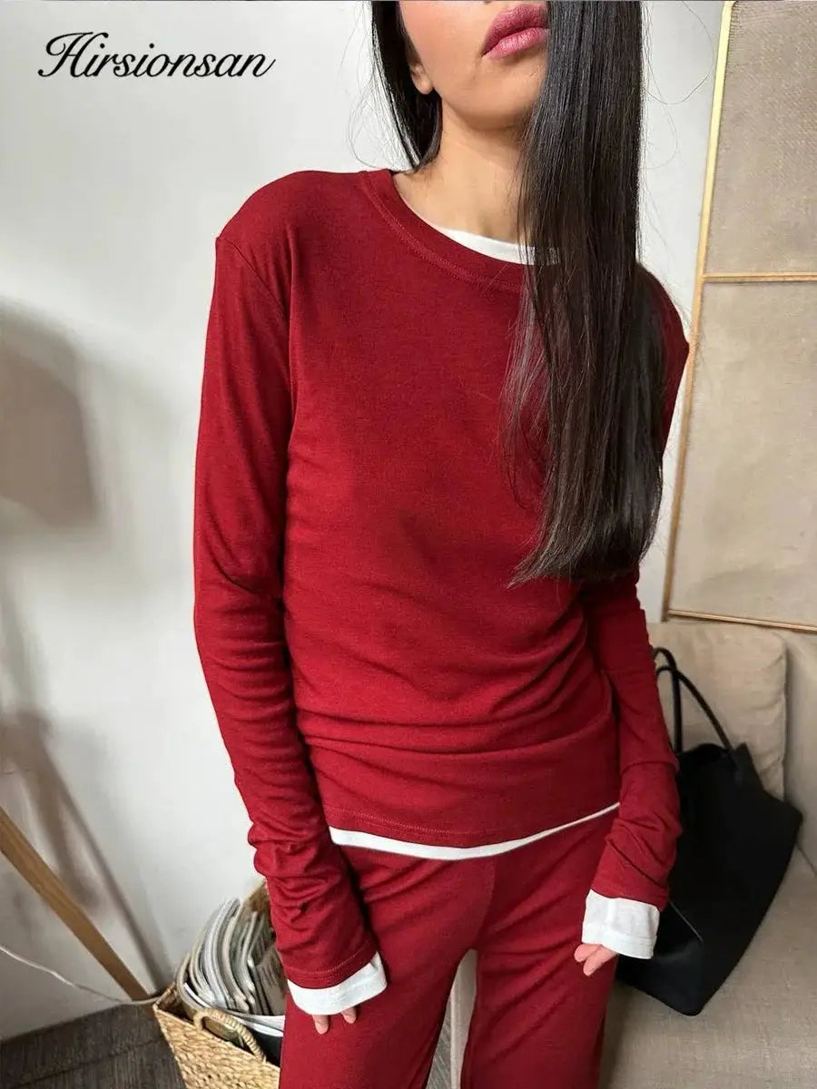 Hirsionsan Modal Soft Loose Set Women Long Sleeve Top High Waist Pants