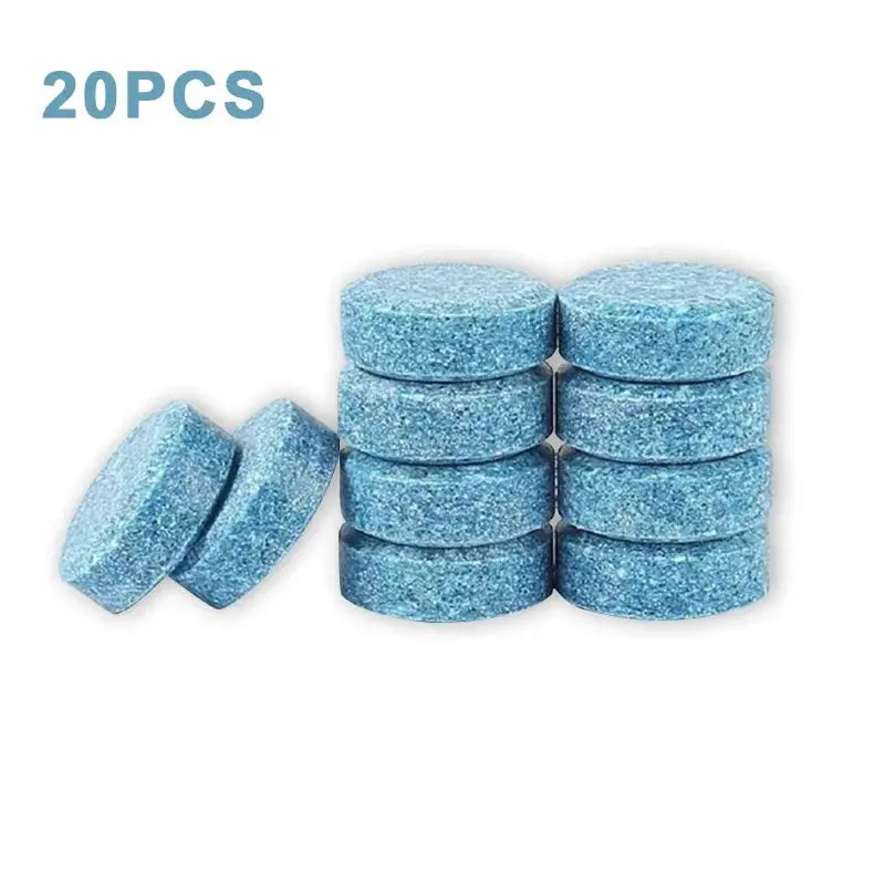 Car windshield washer tablets, blue speckled discs, 20 pcs