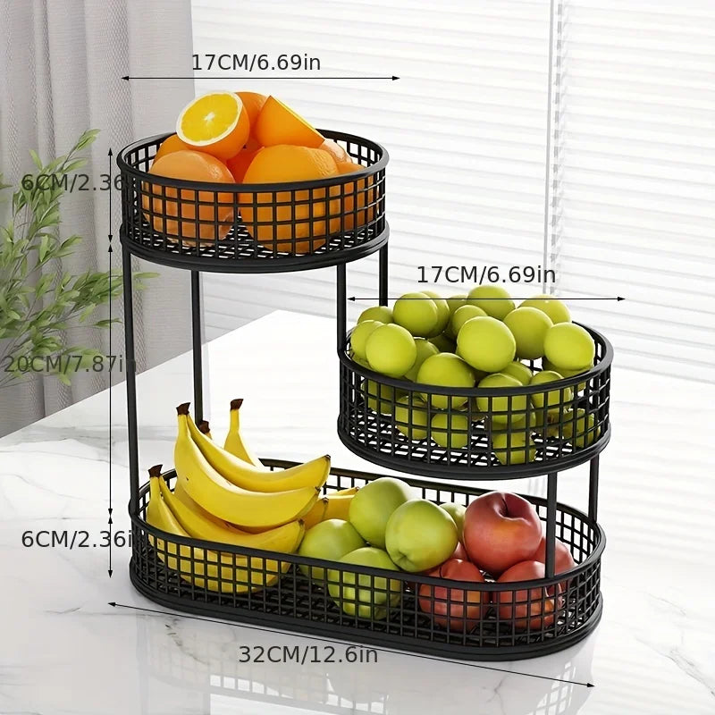 Stainless Steel Round Multi Layer Fruit Basket Display Rack Kitchen