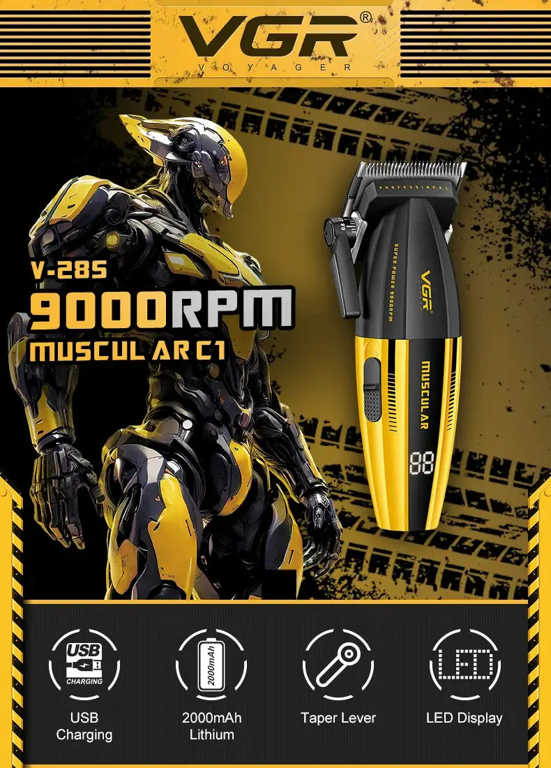 VGR V-285 hair trimmer, yellow/black, USB charging, 9000 RPM