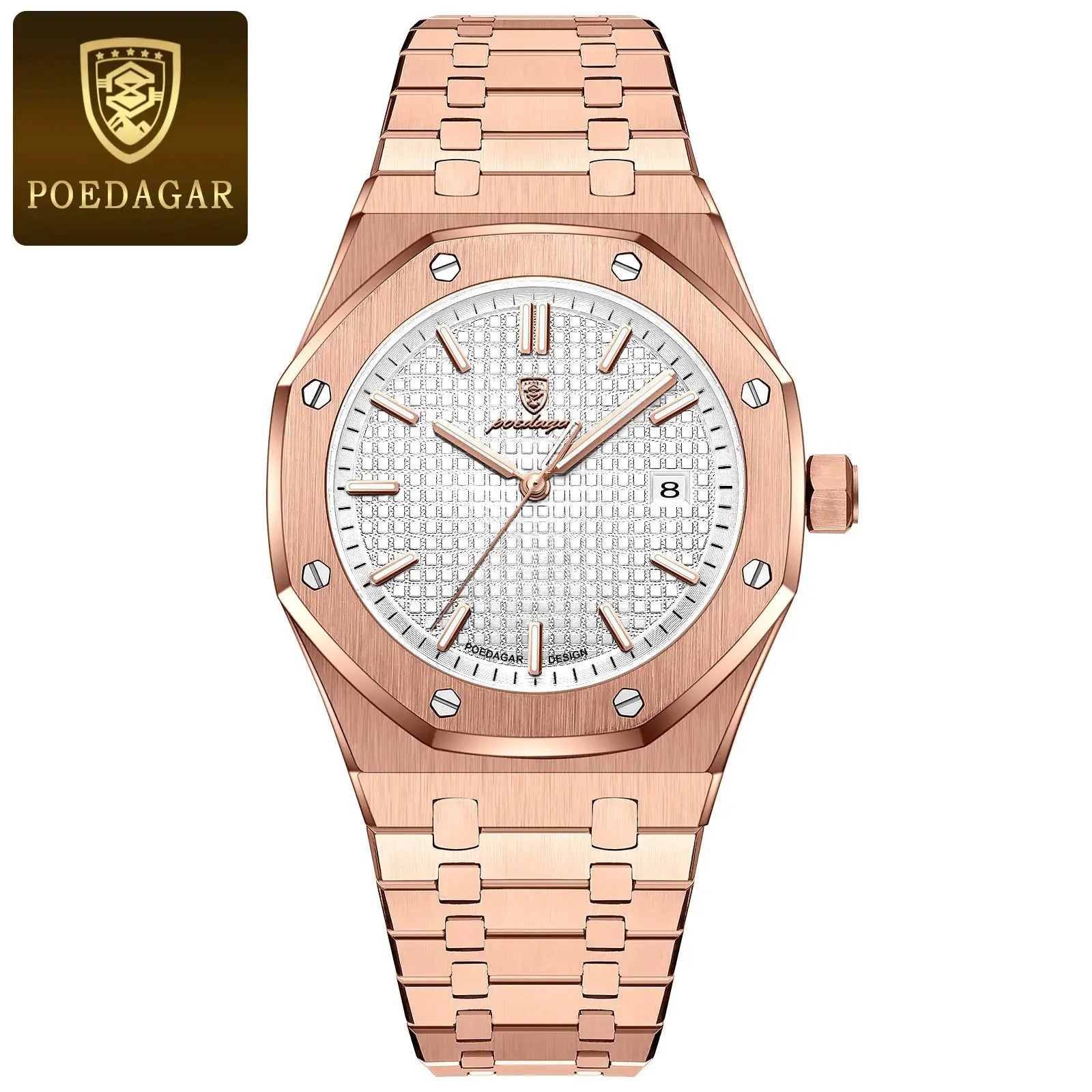POEDAGAR Luxury Business Wristwatch For Men Stainless Steel Waterproof With Luminous Date Display Quartz Movement