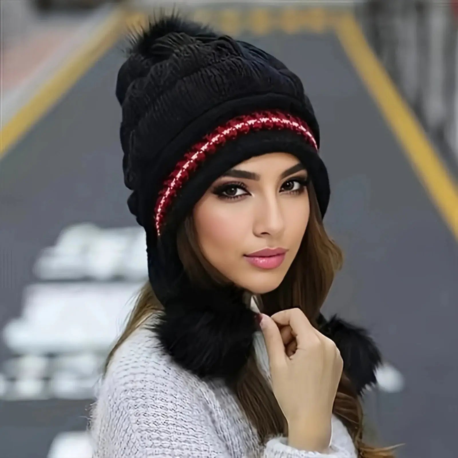 ArcticGlow Womens Winter Fur Hat With Fleece Lining And Earflaps Soft Slouchy Beanie For Cold Weather