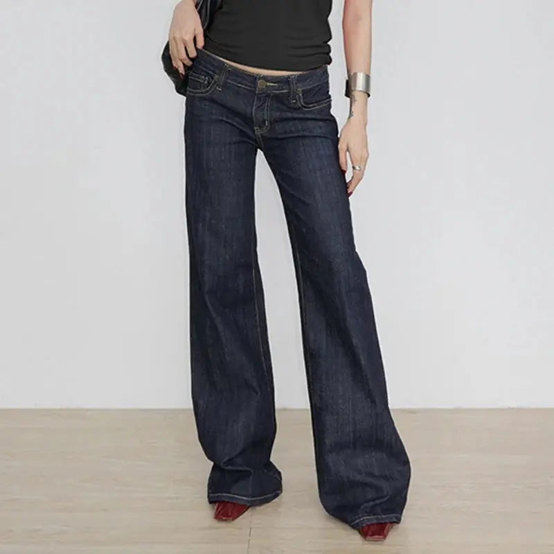 Women's Slim Fit Flared Jeans Y2K Low Rise Denim Embroidery Distressed