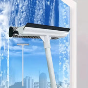 Simples Market 1pc retractable pole window cleaner with 2-in-1 squeegee and brush head, white handle