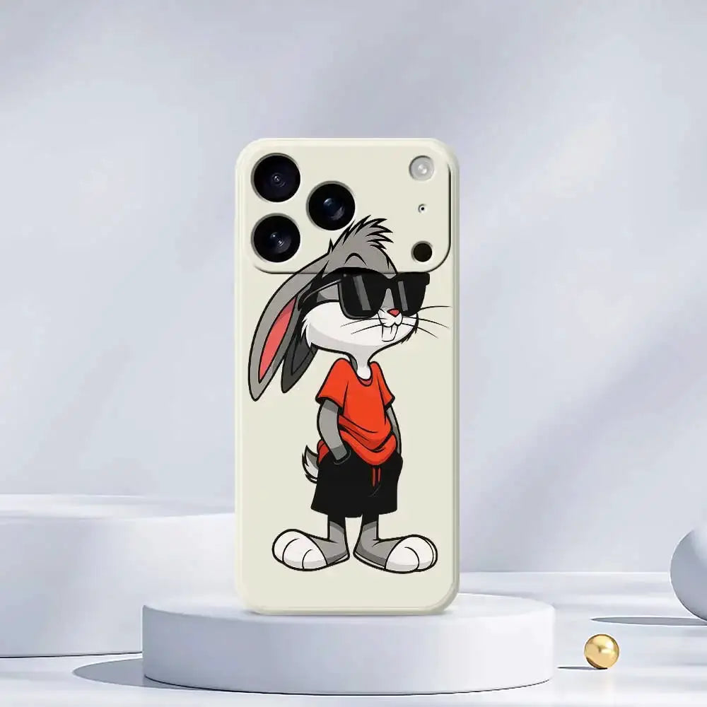 Cool Rabbit silicone phone case by Simples Market featuring a rabbit with sunglasses and a red shirt on cream