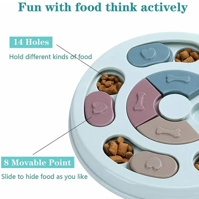 Simples Market dog puzzle feeding bowl with 14 holes and 8 movable points, pastel circular design