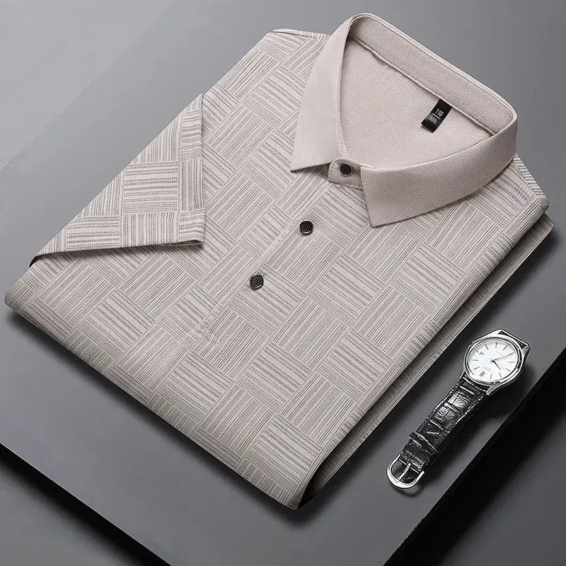 2024 Men's Printed Business Casual Short Sleeve Polo Shirt Breathable Comfortable Top For Summer