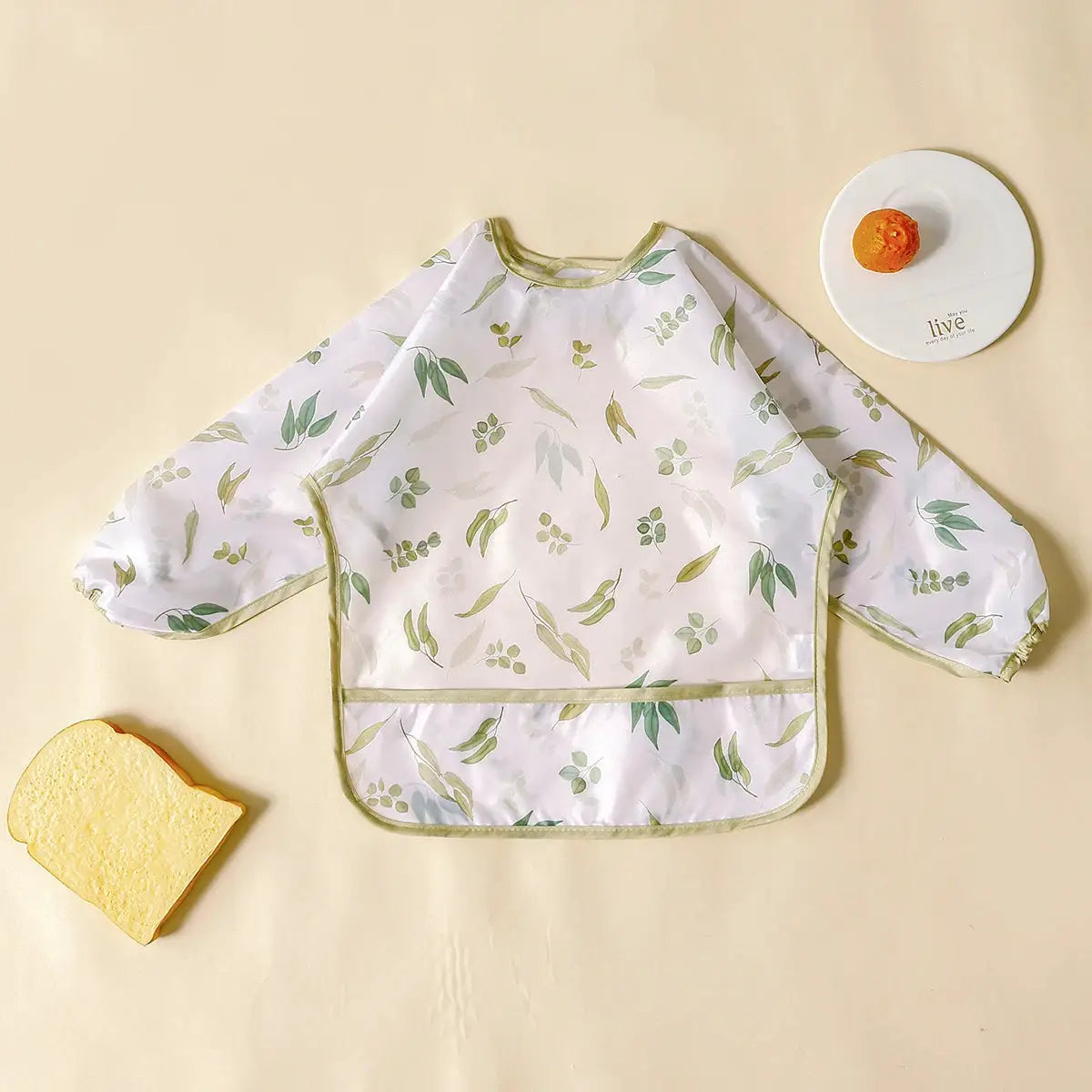 Elinfant Long Sleeve Waterproof Feeding Bibs For 1-3 Years Washable Burp Cloth Coverall Bibs Easy Clean