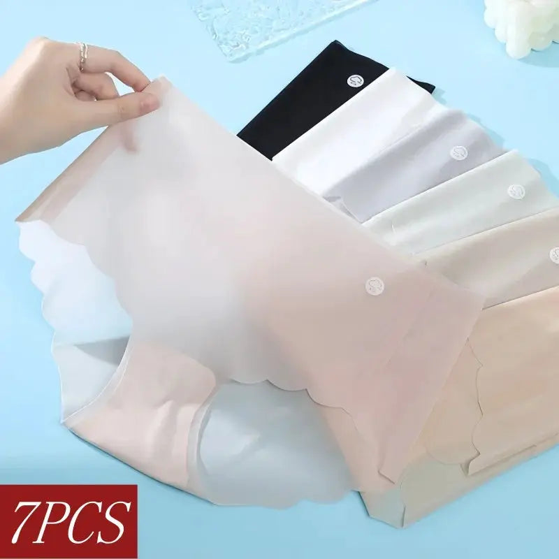 7-piece set of ultra-thin ice-silk panties, low-rise quick-dry underwear in assorted nude and pastel colors