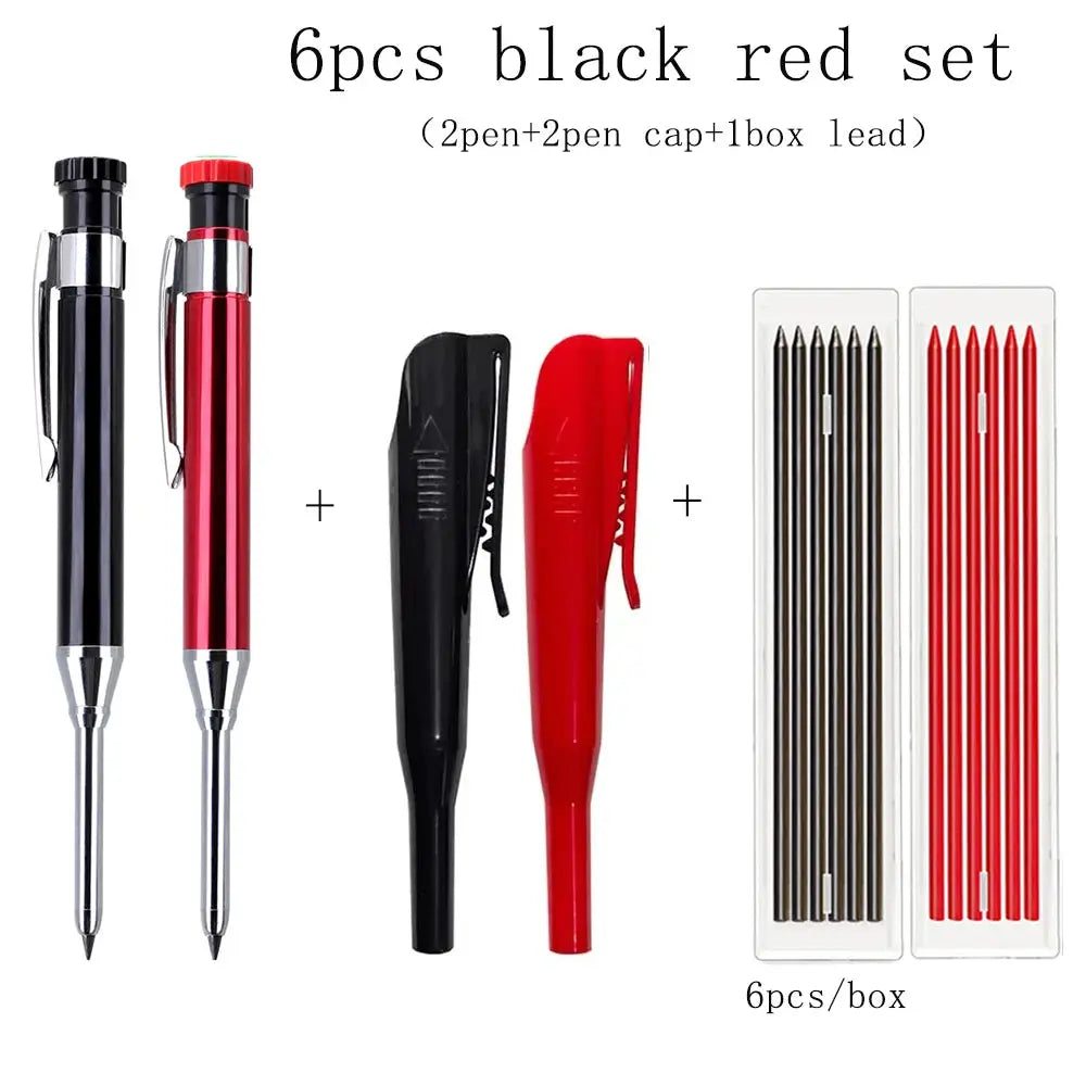 6pc metal carpenter pencil set 2.8mm with pencil caps and built-in sharpeners
