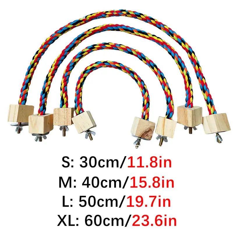 Simples Market parrot cotton rope bite toys set with wooden blocks, multicolor