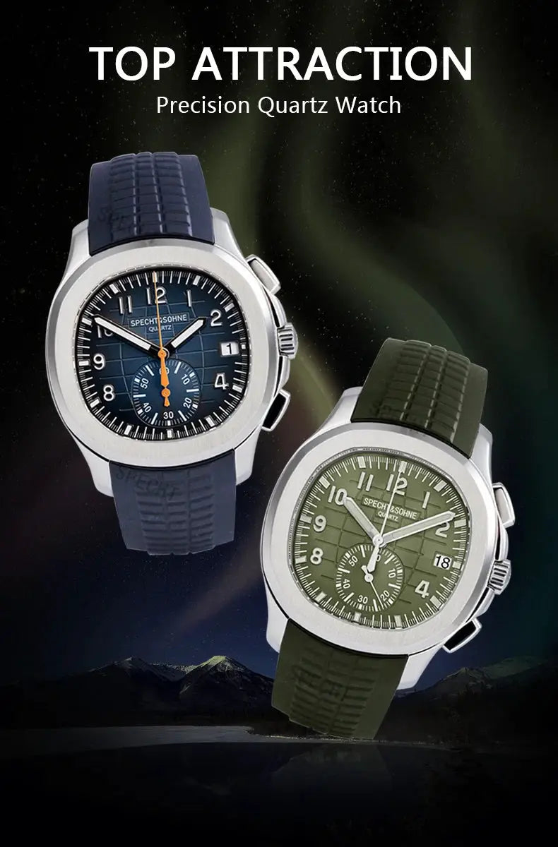 Specht & Söhne New Classic 5167 men's watches, two with blue and green rubber straps, sapphire crystal, quartz movement