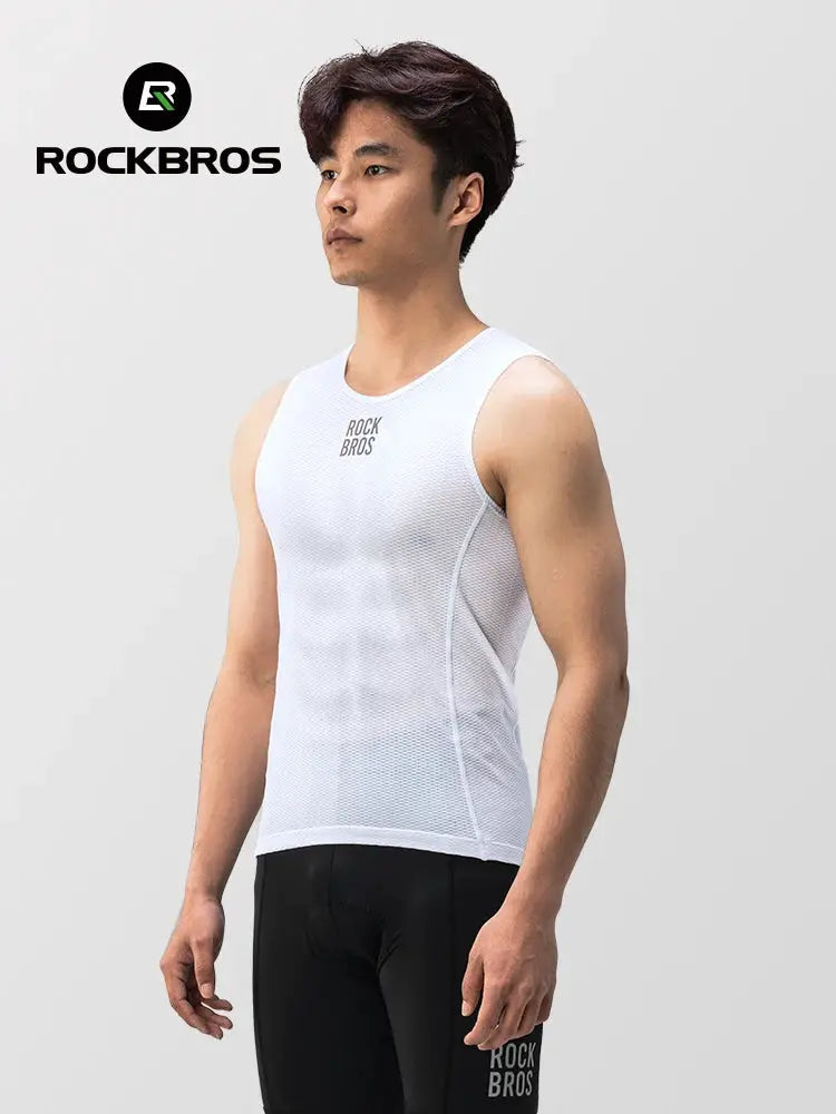 RockBros bike vest, white breathable mesh sleeveless men's undershirt with quick-dry fabric