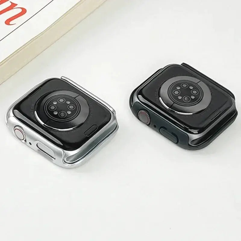 Simples Market Apple Watch tempered glass case with screen protector, silver and black, two-piece set for 38–46mm models
