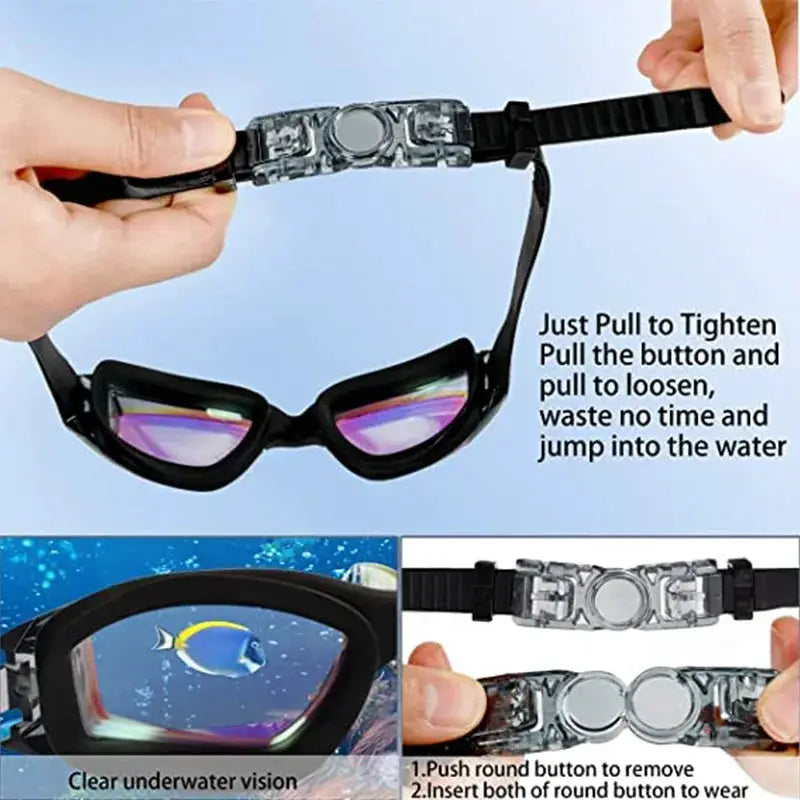Swimming Goggles For Adults Anti Fog UV Protection Waterproof Swim Eyewear With Earplugs Men Women