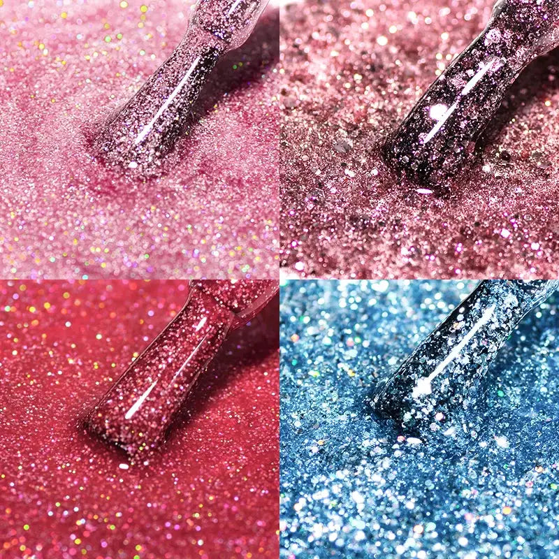Mtssii gel nail polish set; four glitter sequin shades shown (pink, rose, red, blue)