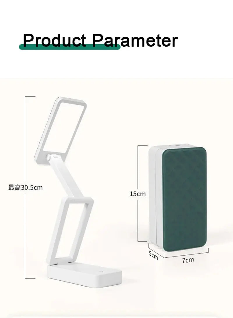 Simples Market folding LED desk lamp, white, adjustable with rechargeable battery, plus green quilted case, 2-piece set
