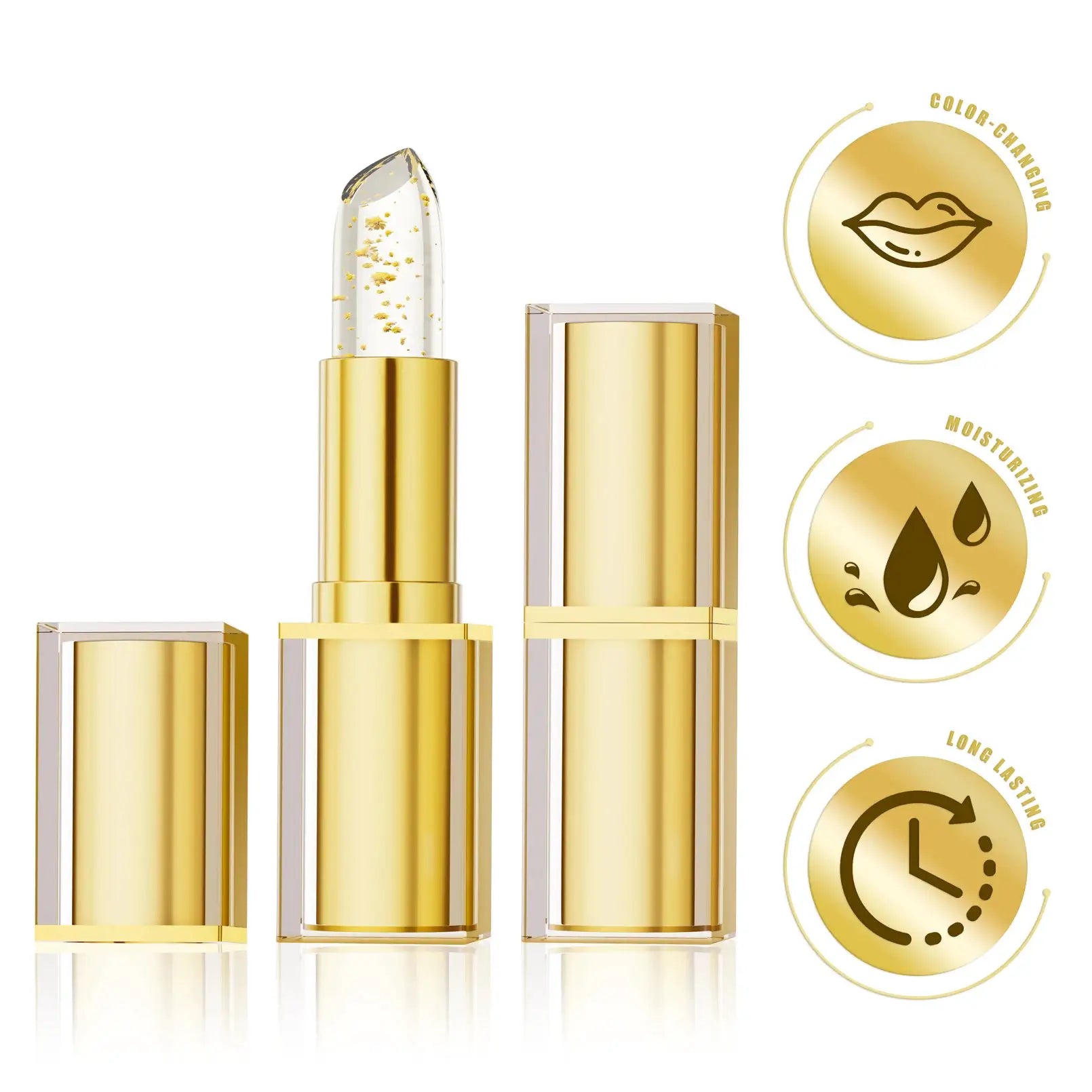 LumiLuxe Color Changing Lipstick PH Reactive Gold Crystal Lip Color With 24 Hour Moisturizing Gloss
