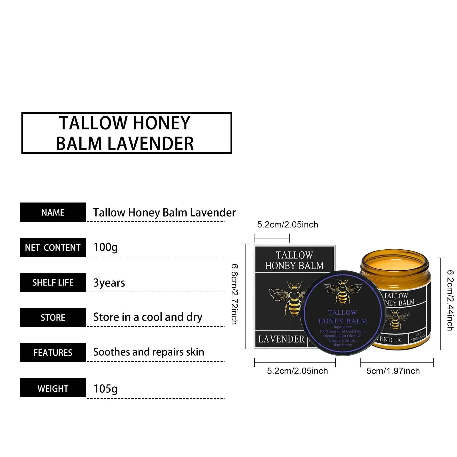PureGlow Naturals Beef Tallow Honey Cream Glow Deep Hydration Elasticity Boost Brightening Firming For Face And Body