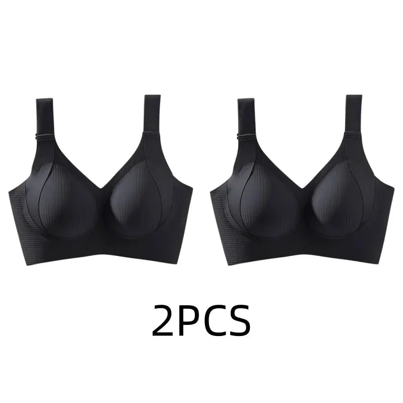 2pcs black seamless wireless bras with pull-up anti-sagging design