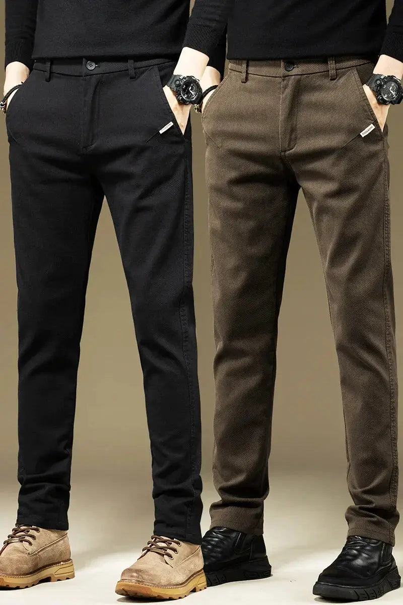 KUBRO men's casual cotton pants by Simples Market, black and brown straight-leg styles (2 pairs)