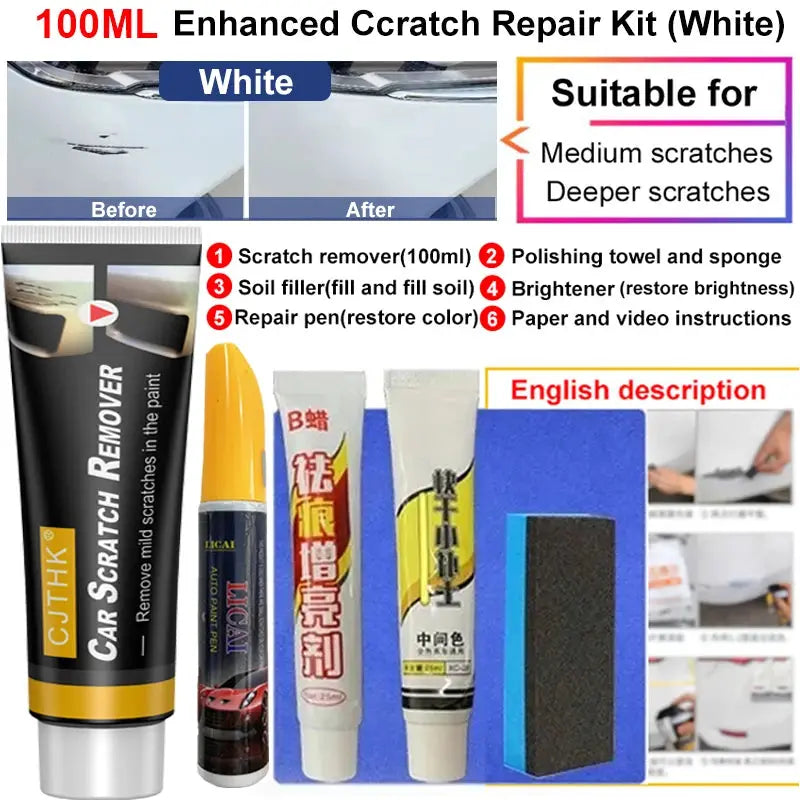Car scratch remover kit by Simples Market, six-piece, 100ml white kit with sponge and polishing paste